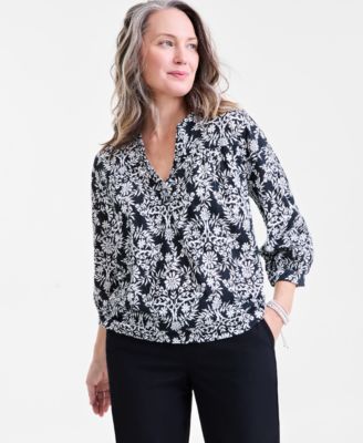 Style & Co - Petite Stripe Surprise 3/4-Sleeve Top
