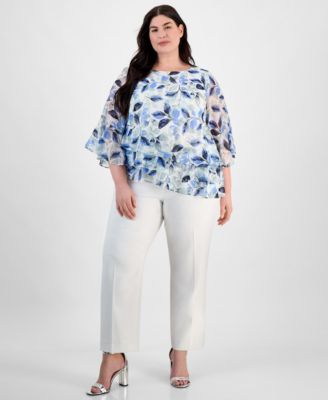 Alex Evenings - Plus Size Floral Print Tiered Bell-Sleeve Blouse