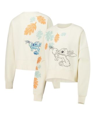 Freeze Max - Women's Cream Lilo and Stitch Hold on Tight Loose Fit Cropped Pullover Sweatshirt