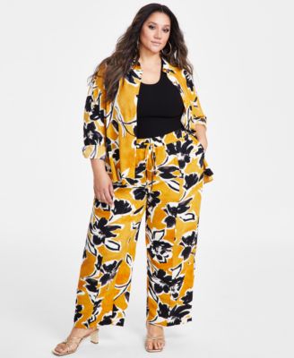 Nina Parker - Plus Size Floral-Print Drawstring-Waist Pants