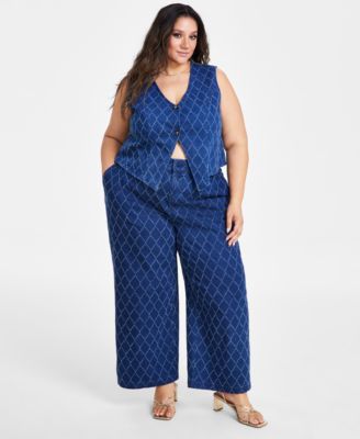 Nina Parker - Diamond-Texture Denim Vest & Diamond-Texture Pull-On Jeans