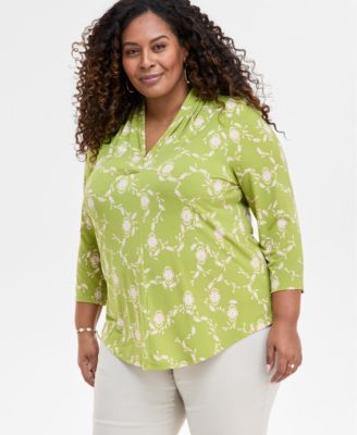 JM Collection - Plus Size V-Neck 3/4-Sleeve Top