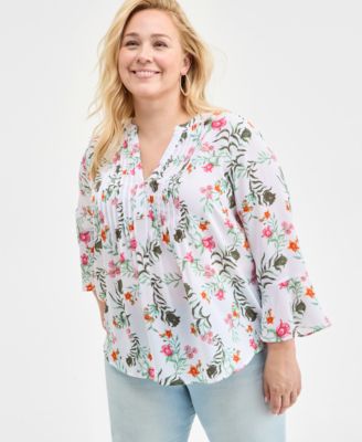 Style & Co - Plus Size Floral-Print Pintuck Top