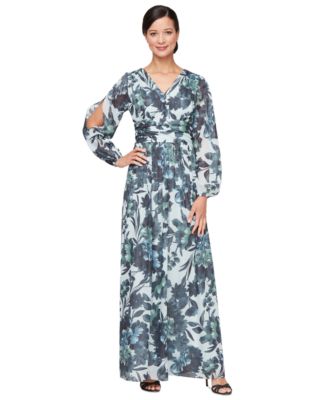 SL Fashions - Petite Floral-Print Blouson-Sleeve Gown