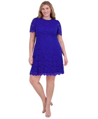 Jessica Howard - Plus Size Lace Short-Sleeve A-Line Dress