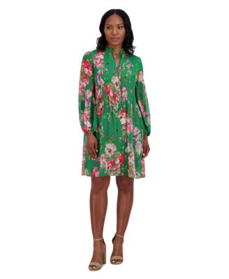 Jessica Howard - Women's Chiffon Pleated Floral-Print Dress