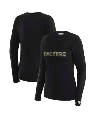WEAR by Erin Andrews - Women's Black Green Bay Packers Mesh Panel Long Sleeve T-Shirt
