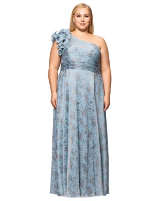XSCAPE - Plus Size Micro-Pleat One-Shoulder Gown