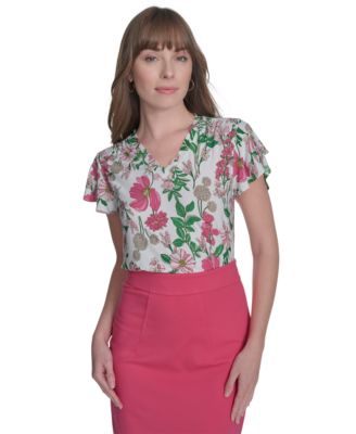 Tommy Hilfiger - Women's V-Neck Flutter-Short-Sleeve Top