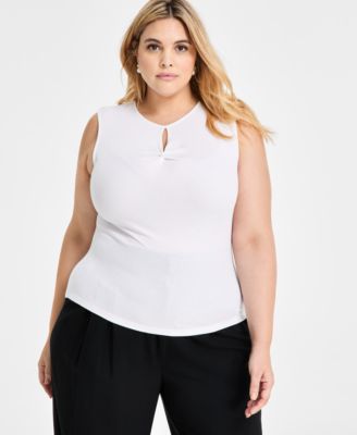 Bar III - Trendy Plus Sleeveless Ribbed Cut-out Top