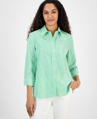 Kasper - Women's Gingham Button-Front 2/3-Sleeve Shirt