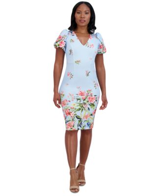 Eliza J - Petite Floral Print Puff-Sleeve Sheath Dress