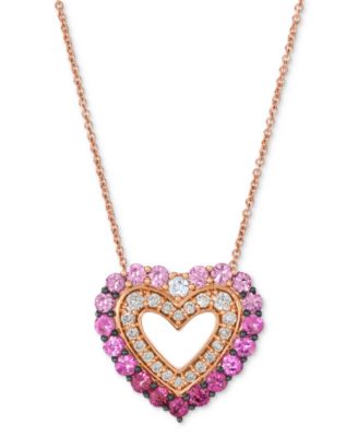 Le Vian - Pink Sapphire Ombr&eacute; (7/8 ct. t.w.), White Sapphire (1/20 ct. t.w.) & Nude Diamond (1/5 ct. t.w.) Heart 20" Pendant Necklace in 14k Rose Gold