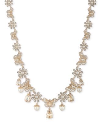 Marchesa - Gold-Tone Crystal & Imitation Pearl Butterfly All-Around Statement Necklace, 16"  + 3" extender