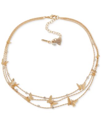 lonna & lilly - Gold-Tone Crystal 3-Row Butterfly Necklace, 16" + 3" extender