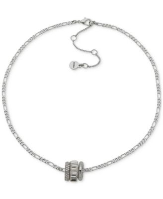 DKNY - Silver-Tone Crystal Pav&eacute;, Baguette & Polished Rondelle Figaro Link Pendant Necklace, 16" + 3" extender