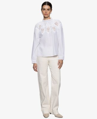 Sanctuary - Women's Cotton Lace-Trim Popover Blouse