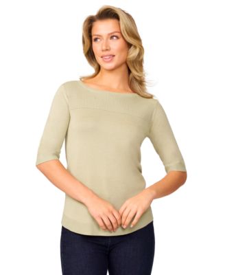 Melissa Paige - Women's Ribbed-Yoke Round-Hem Sweater