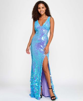 City Studios - Juniors' Sequinned Side-Slit Evening Gown