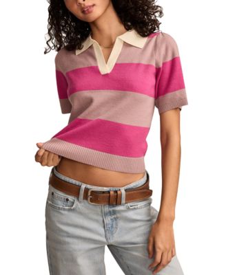 Lucky Brand - Women's Striped Short-Sleeve Ribbed-Hem Polo Top