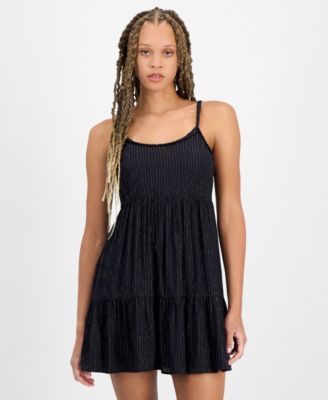 Miken - Juniors' Braid-Strap Tiered Dress Swim Cover-Up