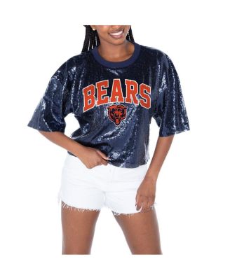 Gameday Couture - Women's  Navy Chicago Bears Rise Up Sequin Cropped T-Shirt