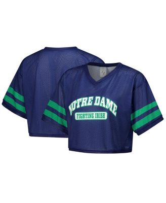 ZooZatz - Women's Navy Notre Dame Fighting Irish Mesh Cropped V-Neck T-shirt