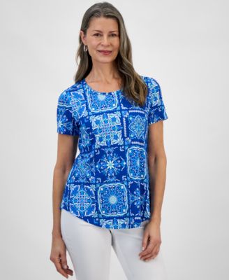 JM Collection - Petite Printed Short-Sleeve Top