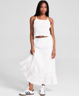 And Now This - Petite Embroidered Lace-Trim Maxi Skirt, Exclusively at Macy's