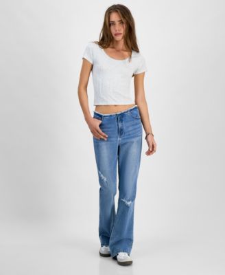Tinseltown - Juniors' Mid-Rise Raw-Waistband Flare-Leg Jeans