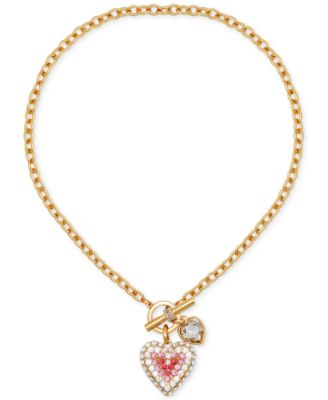 GUESS - Gold-Tone Crystal Heart Charms Toggle Necklace