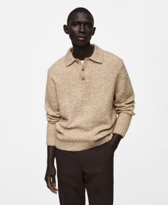 MANGO - Men's Knitted Wool Blend Polo Sweater