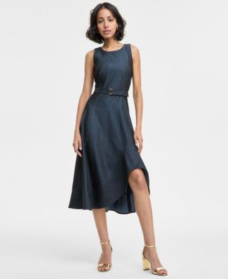 KARL LAGERFELD PARIS - Women's Jewel-Neck Belted Sleeveless Dress