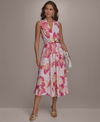 Donna Karan New York - Petite Floral-Print Belted Midi Dress
