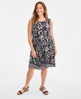 Style & Co - Plus Size Paisley-Print Crewneck Sleeveless Dress