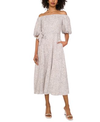 Vince Camuto - Women's Printed Off-The-Shoulder Puff-Sleeve Midi Dress