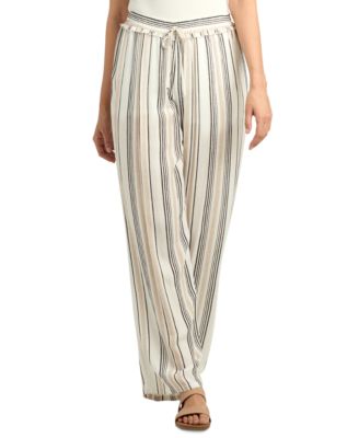BCX - Juniors' Striped Ruffled-Waist Wide-Leg Pants