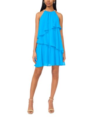 MSK - Petite Embellished-Strap Halter Tiered Dress