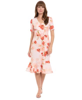London Times - Petite Floral-Print Side-Knot Fit & Flare Dress