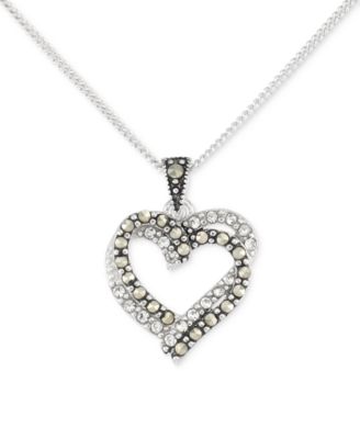 Macy's - Marcasite & Crystal Interlocking Hearts 18" Pendant Necklace in Sterling Silver
