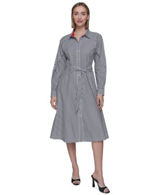 KARL LAGERFELD PARIS - Women's Cotton Striped Shirtdress
