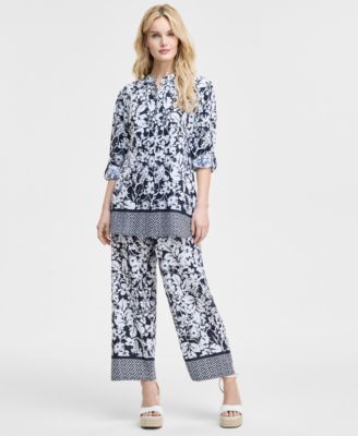 Tommy Hilfiger - Women's Printed Long-Sleeve Tunic & Wide-Leg Pants