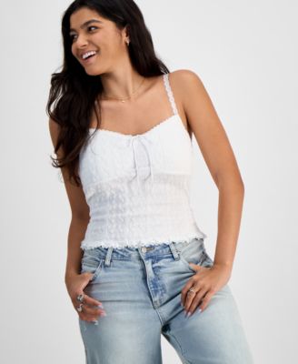 Just Polly - Women's Textured-Knit Lace-Trim Cami Top