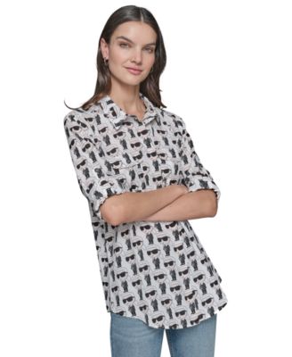 KARL LAGERFELD PARIS - Women's Motif Roll-Tab-Sleeve Blouse