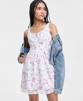 Planet Heart - Juniors' Printed Sleeveless Corset Mini Dress