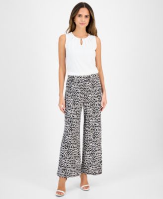 Kasper - Women's Printed Wide-Leg Pull-On Pants