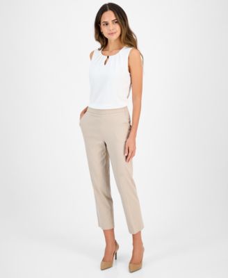 Kasper - Women's Stretch Twill Cropped Straight Pull-On Pants