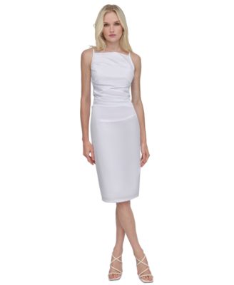 DKNY - Women's Cotton Square-Neck Ruched Sleeveless Dress