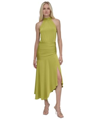 DKNY - Women's Halter Ruched Asymmetric-Hem Dress