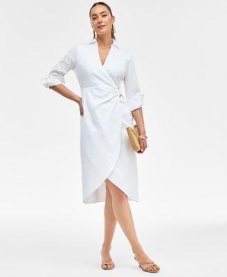 I.N.C. International Concepts - Women's Hardware-Trim Cotton Faux-Wrap Dress, Exclusively at Macy's